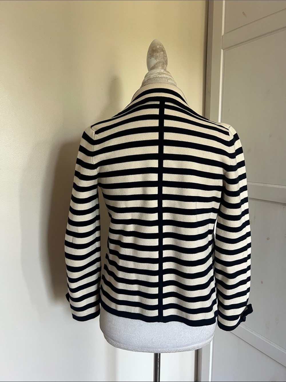 J.Crew Striped Double Breasted Navy Blue Ivory Knit Sweater Blazer Jacket XS - Picture 6 of 8
